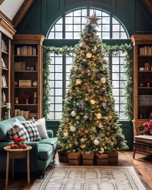 Central Christmas Tree Seating Areas Traditional Living Room with a Large Decorated Christmas Tree Central Christmas Tree Seating Areas Traditional Living Room with a Large Decorated Christmas Tree — Sage Green Christmas Dec
