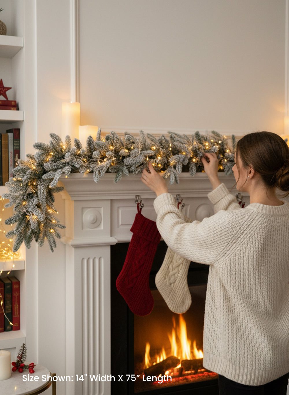 Flocked Garland with Lights and Cozy Stockings Flocked Garland with Lights and Cozy Stockings — Christmas Garland
