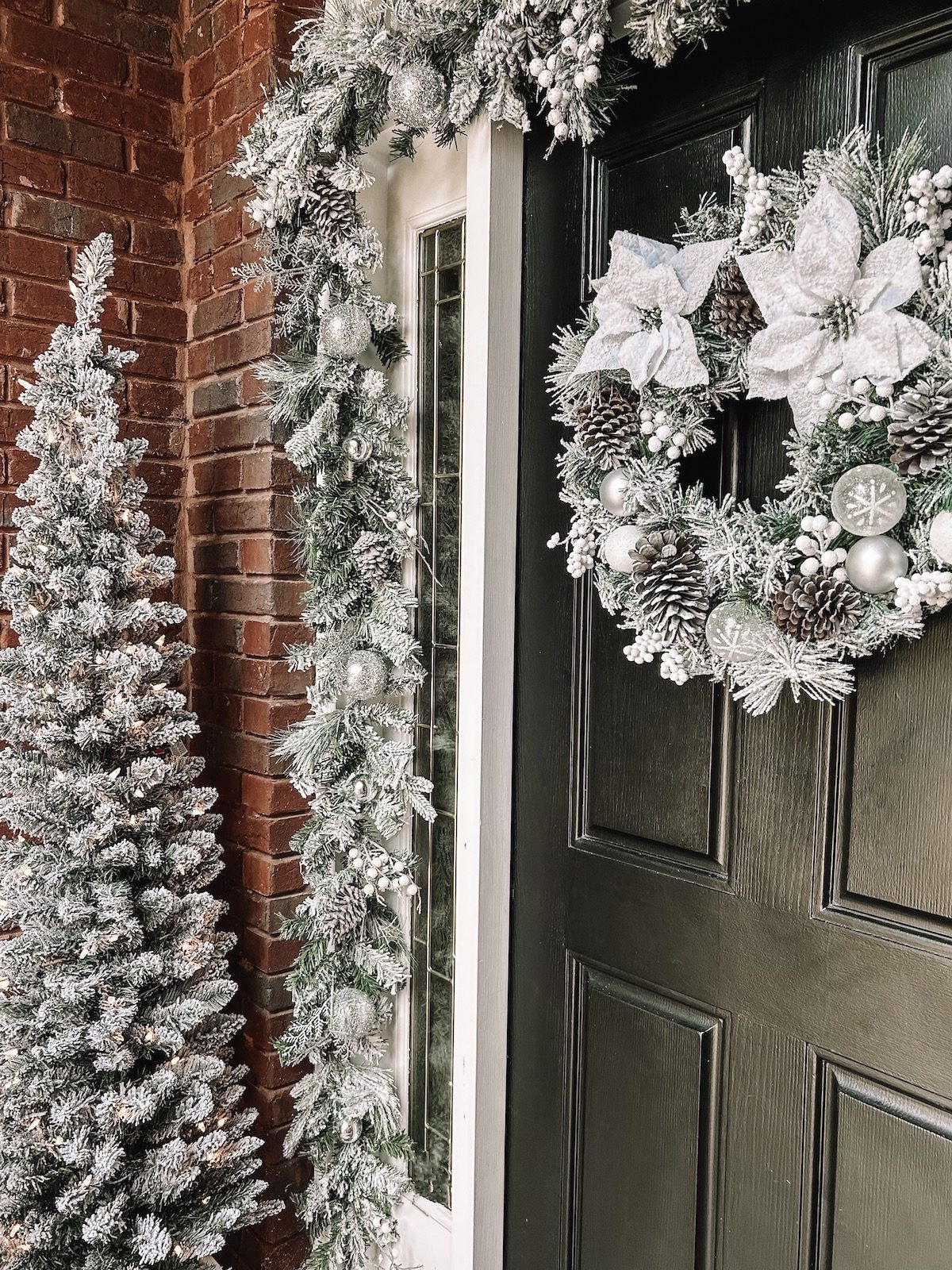 Winter Wonderland Porch with Flocked Greenery Winter Wonderland Porch with Flocked Greenery — Christmas Porch Decor