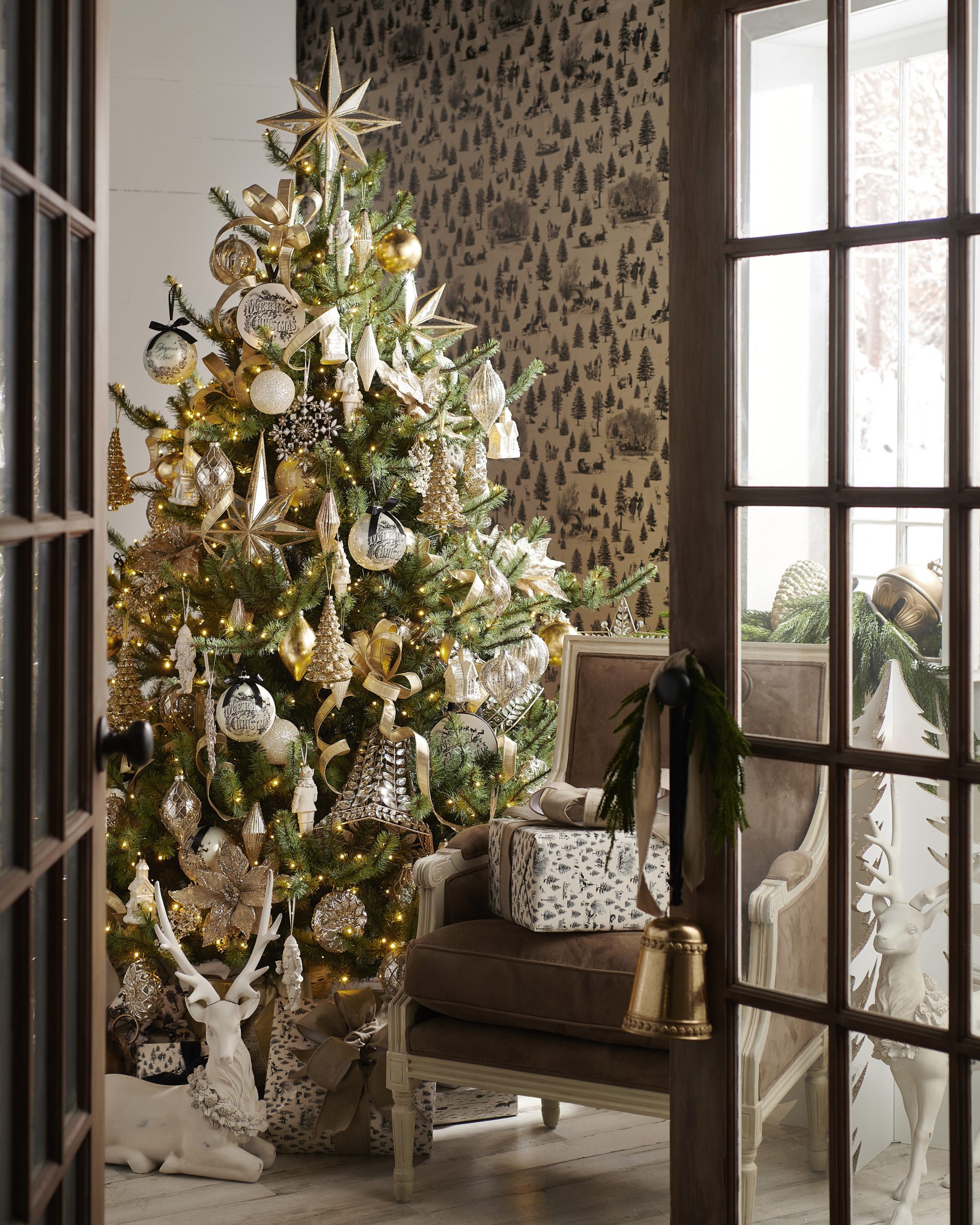 Ornate Gold and Silver Tree with a Prominent Star Topper — Elegant Christmas Tree