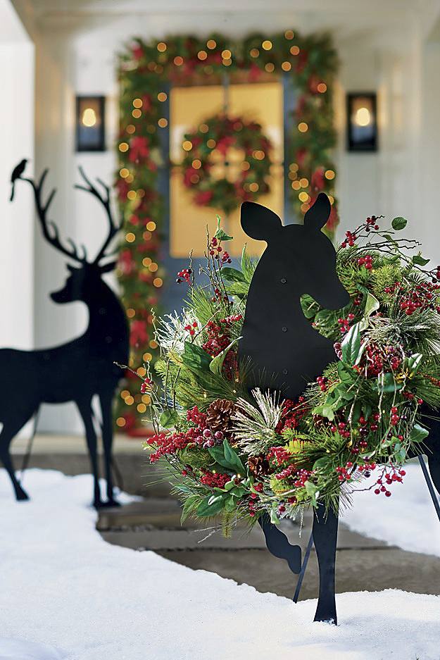 Whimsical Deer Silhouettes with Wreath and Lights — Simple Christmas Outdoor Decor