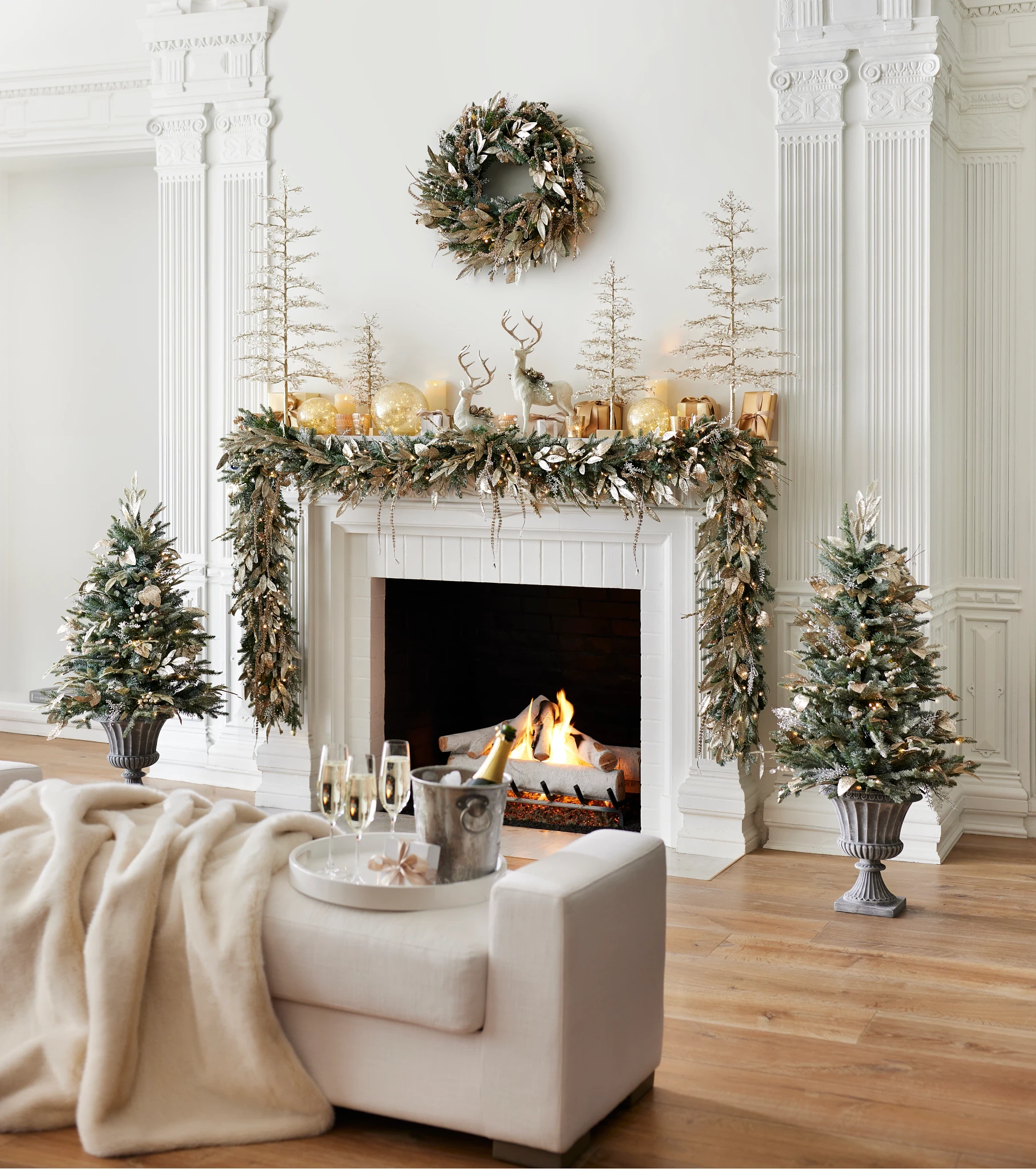Ornate Traditional Mantel with Gold and Green Ornate Traditional Mantel with Gold and Green — Christmas Mantel Decor