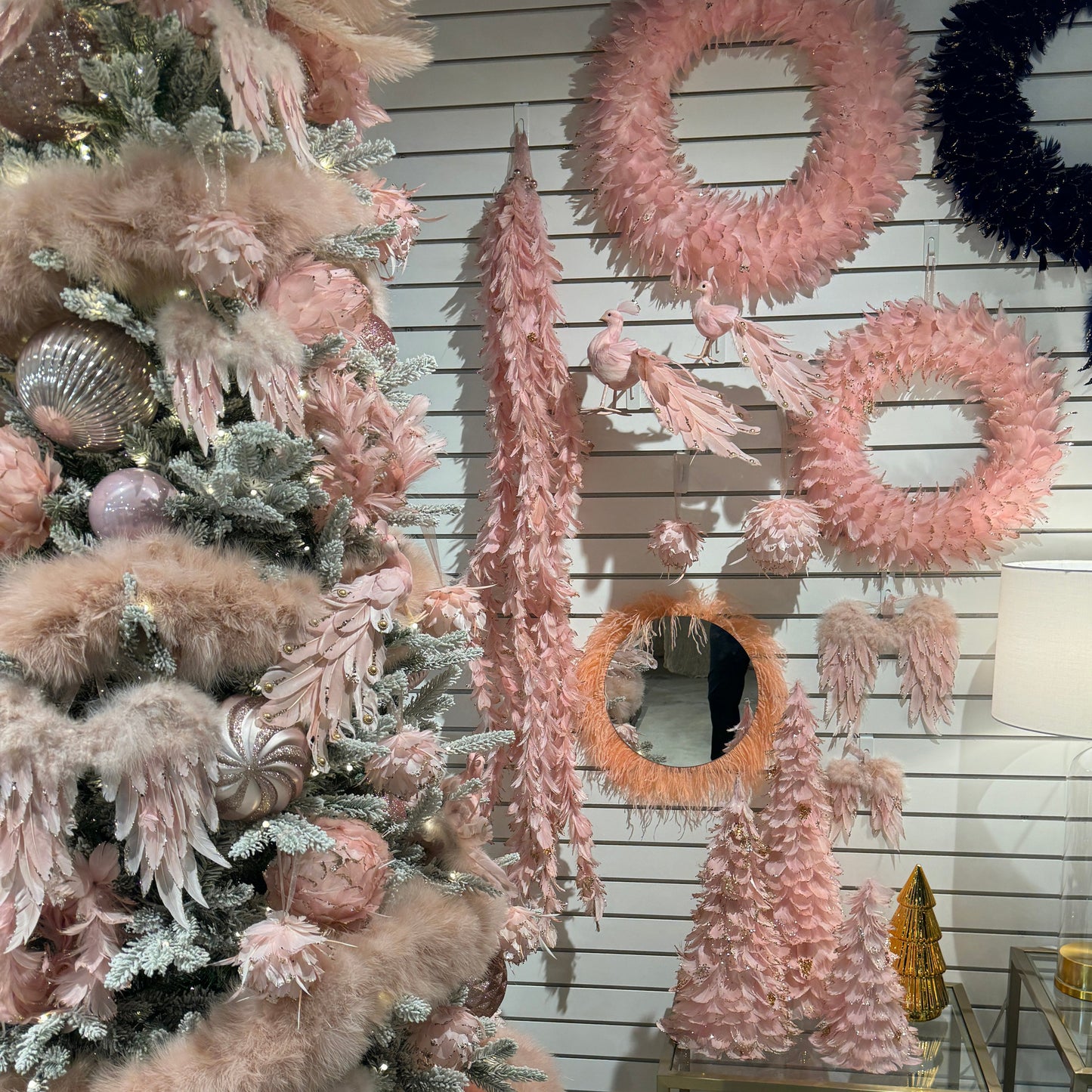 Glamorous Pink Feather Christmas Decor Display — Pink Christmas Decor
