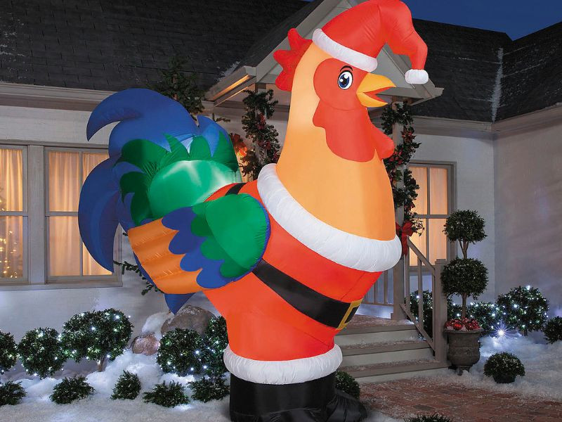 Unique Yard Feature: Inflatable Santa Rooster — Christmas Yard Decor