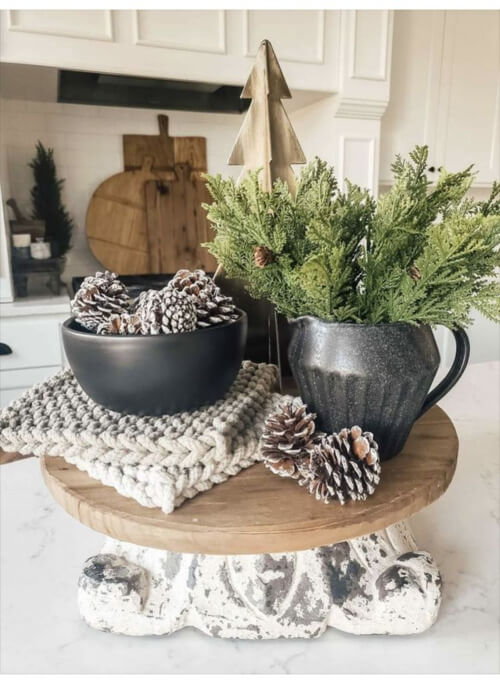 Modern Farmhouse Kitchen Counter Pinecone Display Modern Farmhouse Kitchen Counter Pinecone Display — Winter Decor After Christmas