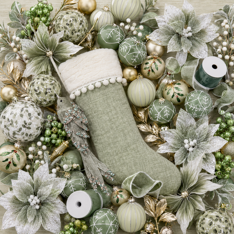 Sage Green Christmas Decor Flat Lay Sage Green Christmas Decor Flat Lay