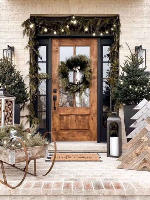 Festive Farmhouse Entryway with a Large Wreath and Garland — Farmhouse Christmas Decor
