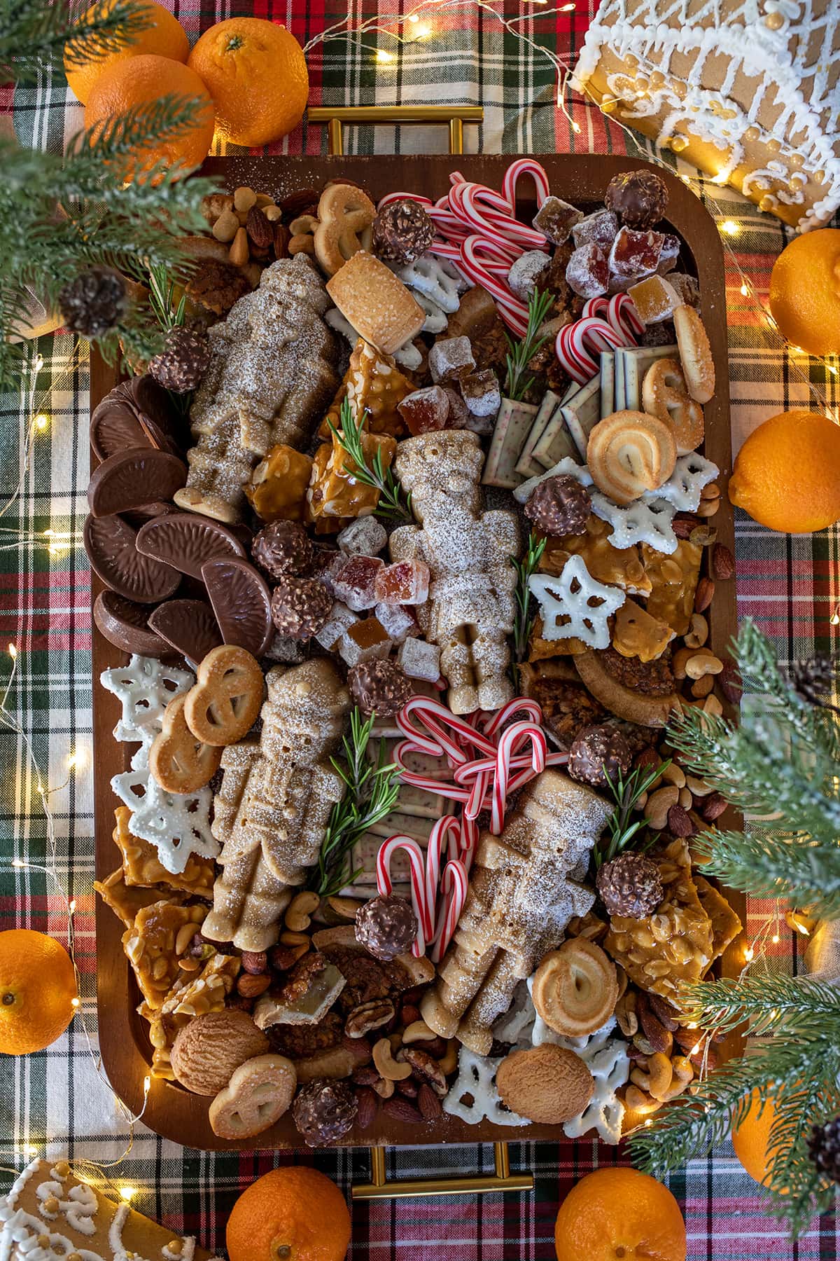 Rustic Platter Overflowing with Holiday Goodies — Christmas Dessert Table