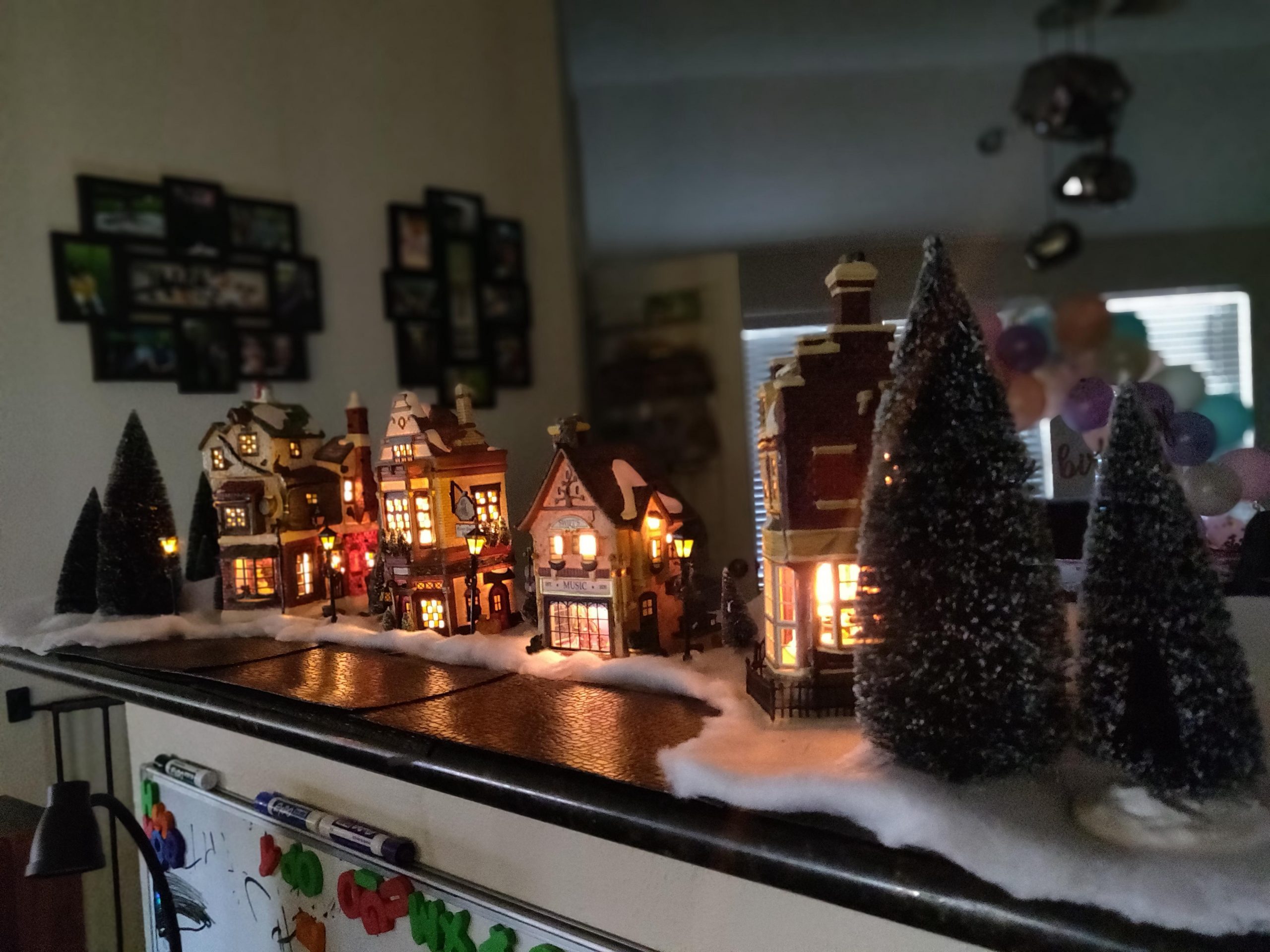 Traditional Linear Village on a Countertop Traditional Linear Village on a Countertop — Christmas Village Display