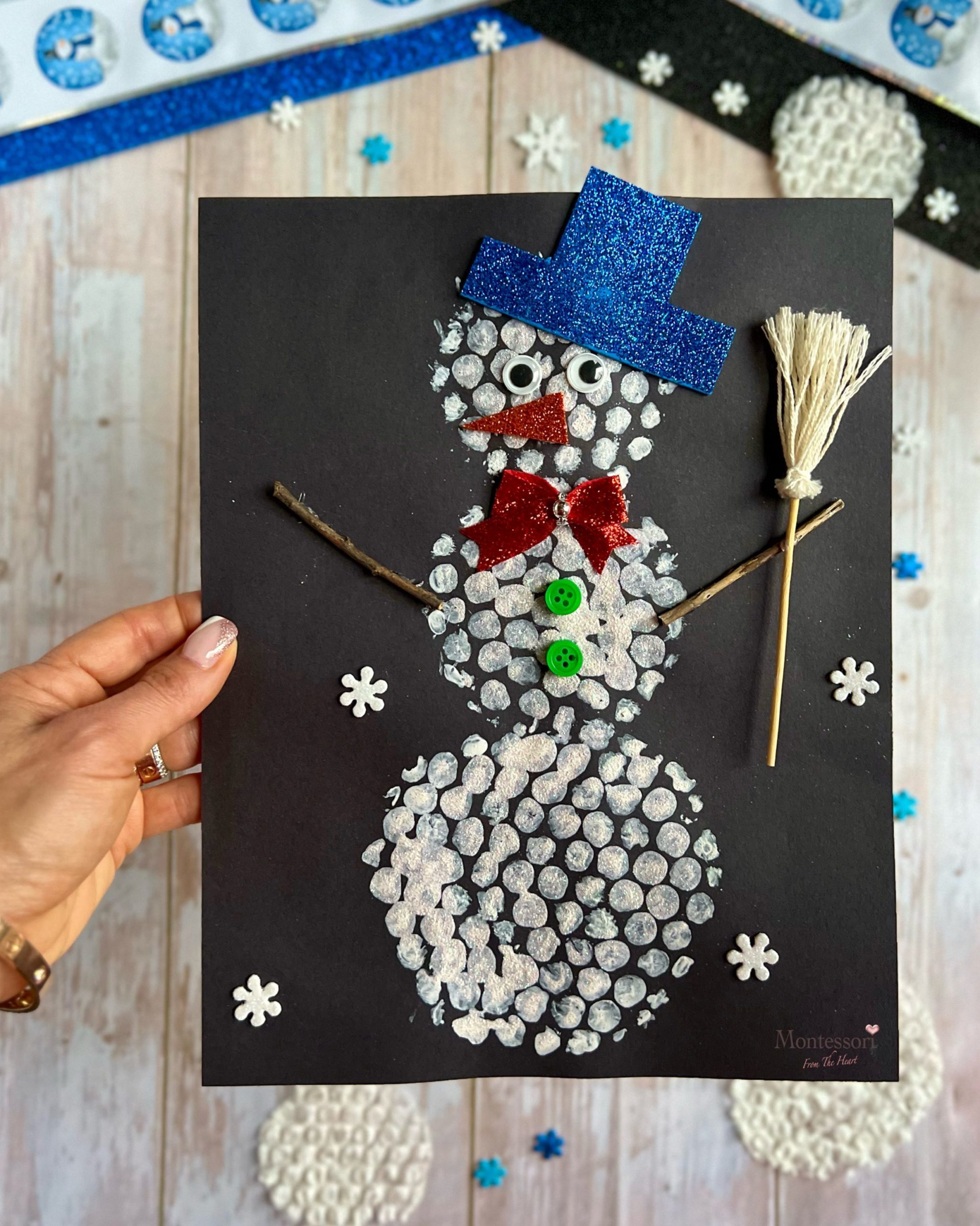 Textured Fingerprint Snowman Art Textured Fingerprint Snowman Art — Christmas Crafts for Kids