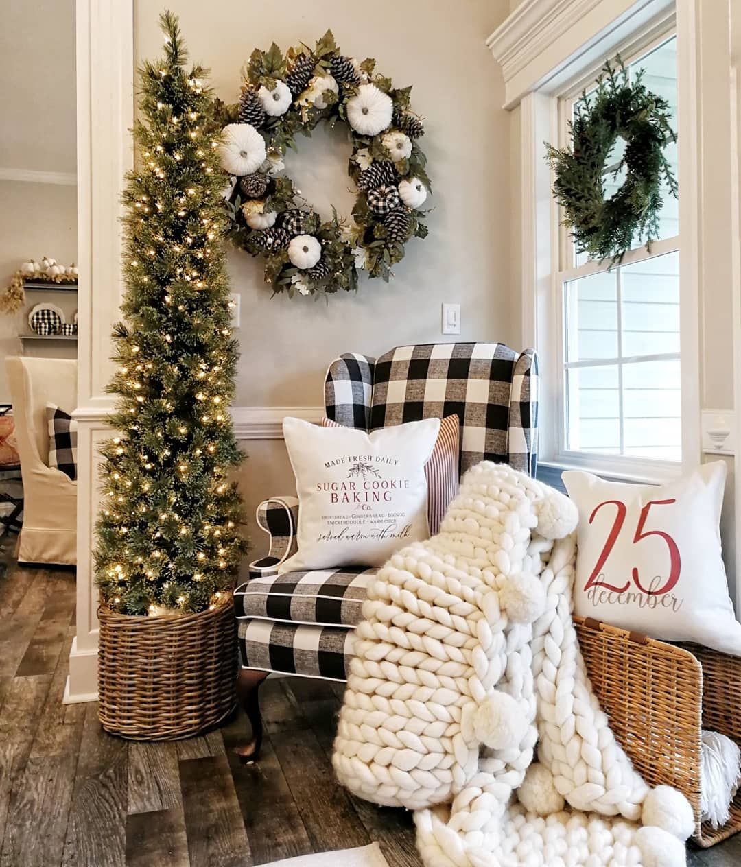 Buffalo Check Armchair with Chunky Knit Blanket Buffalo Check Armchair with Chunky Knit Blanket — Farmhouse Christmas Tree