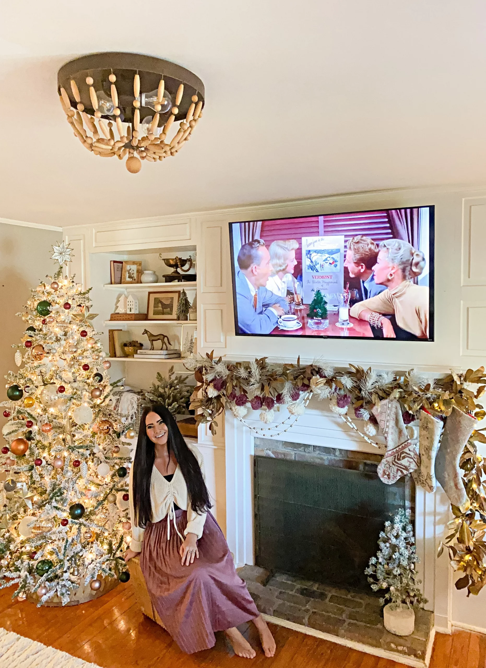 Cozy Boho Living Room with Festive Fireplace — Boho Christmas Decor