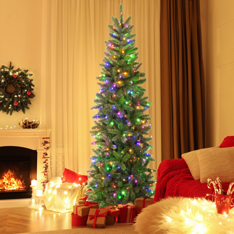 Traditional Living Room with Tall Tree, Multicolor Lights, and Fireplace Traditional Living Room with Tall Tree, Multicolor Lights, and Fireplace — Christmas Tree with Colored Lights
