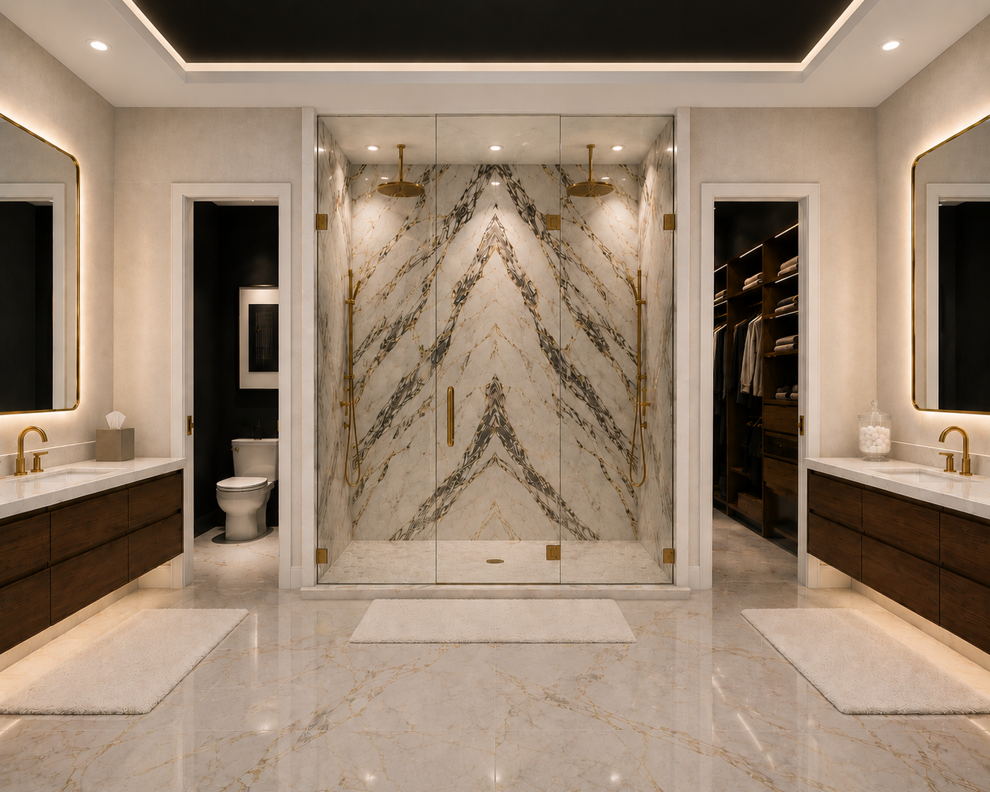 Modern Luxury with Dramatic Marble Shower Walls — Shower Room Ideas