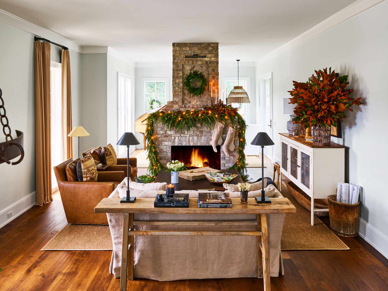 Cozy Living Room Centered Around a Brick Fireplace Cozy Living Room Centered Around a Brick Fireplace — Cozy Christmas Decor