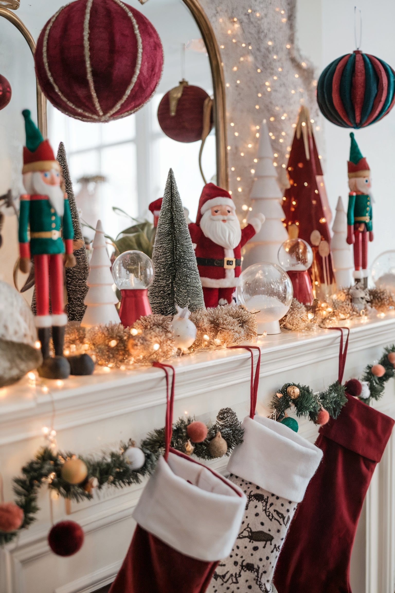 Abundant Nutcracker and Santa Figures on Traditional Mantelpiece — Christmas Decor