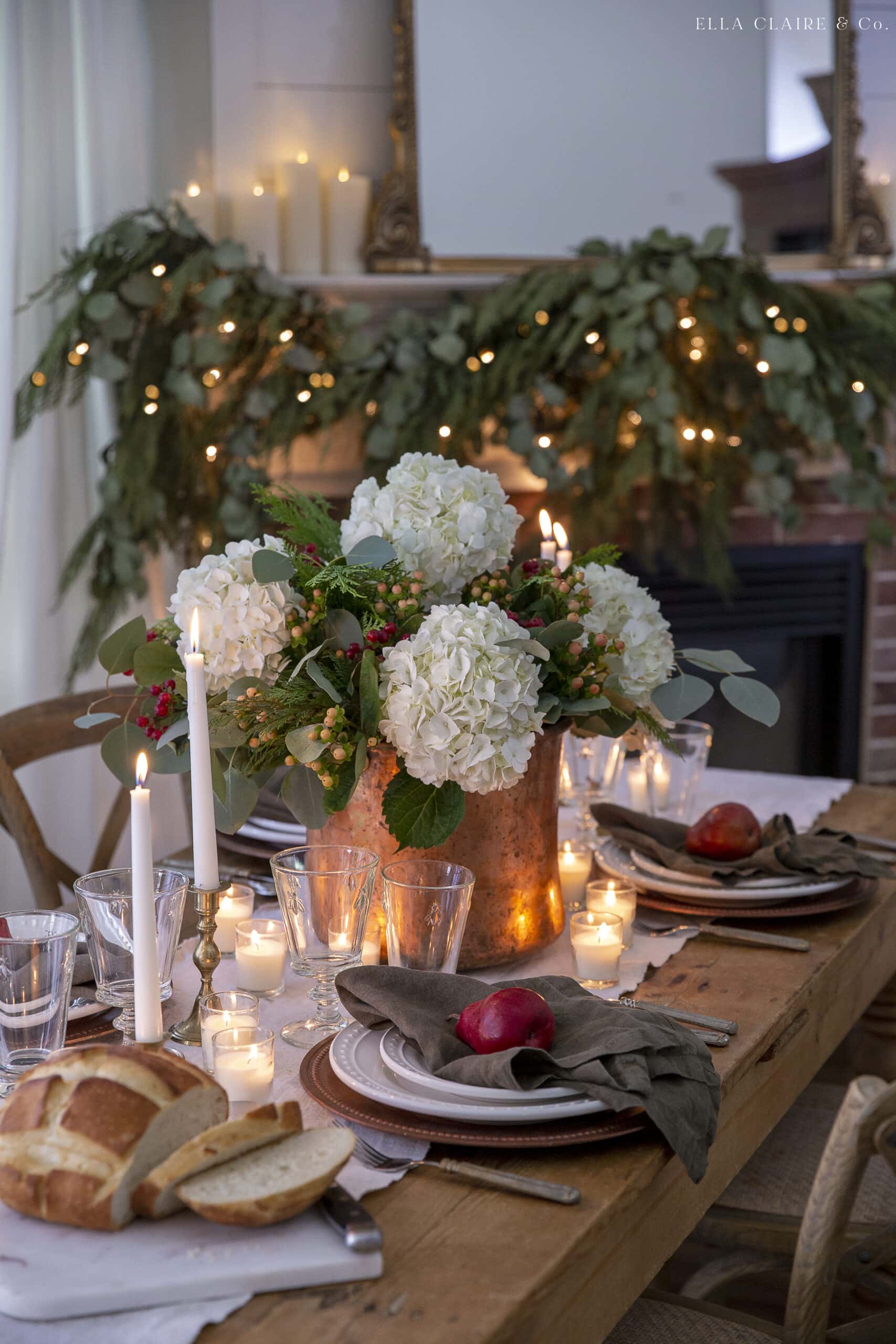 Rustic Elegance with Copper Vase and Greenery — Christmas Table Setting