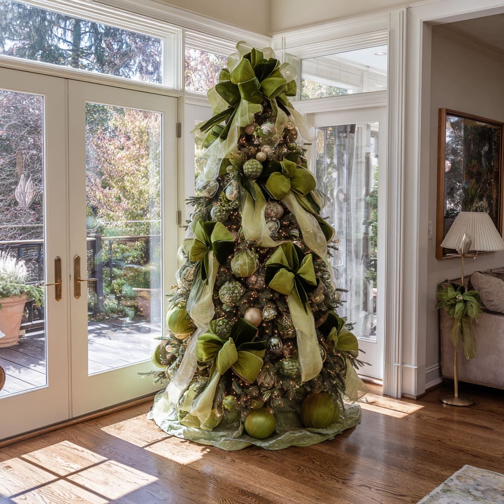 Maximalist Christmas Tree with Oversized Green Bows Maximalist Christmas Tree with Oversized Green Bows — Christmas Tree Themes