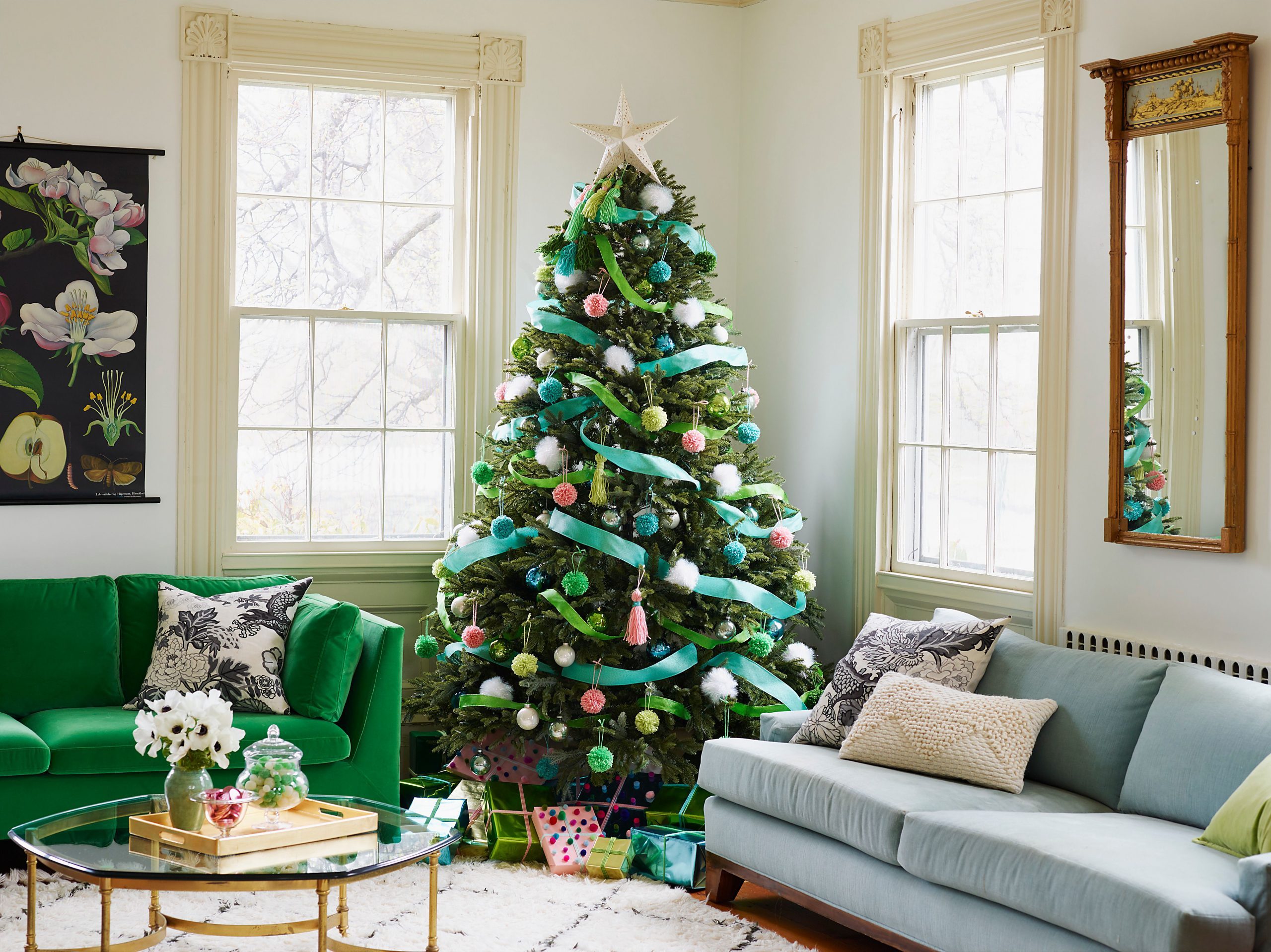 Eclectic Teal Ribbon and Pom-Pom Accents Eclectic Teal Ribbon and Pom-Pom Accents — Christmas Tree Ribbon