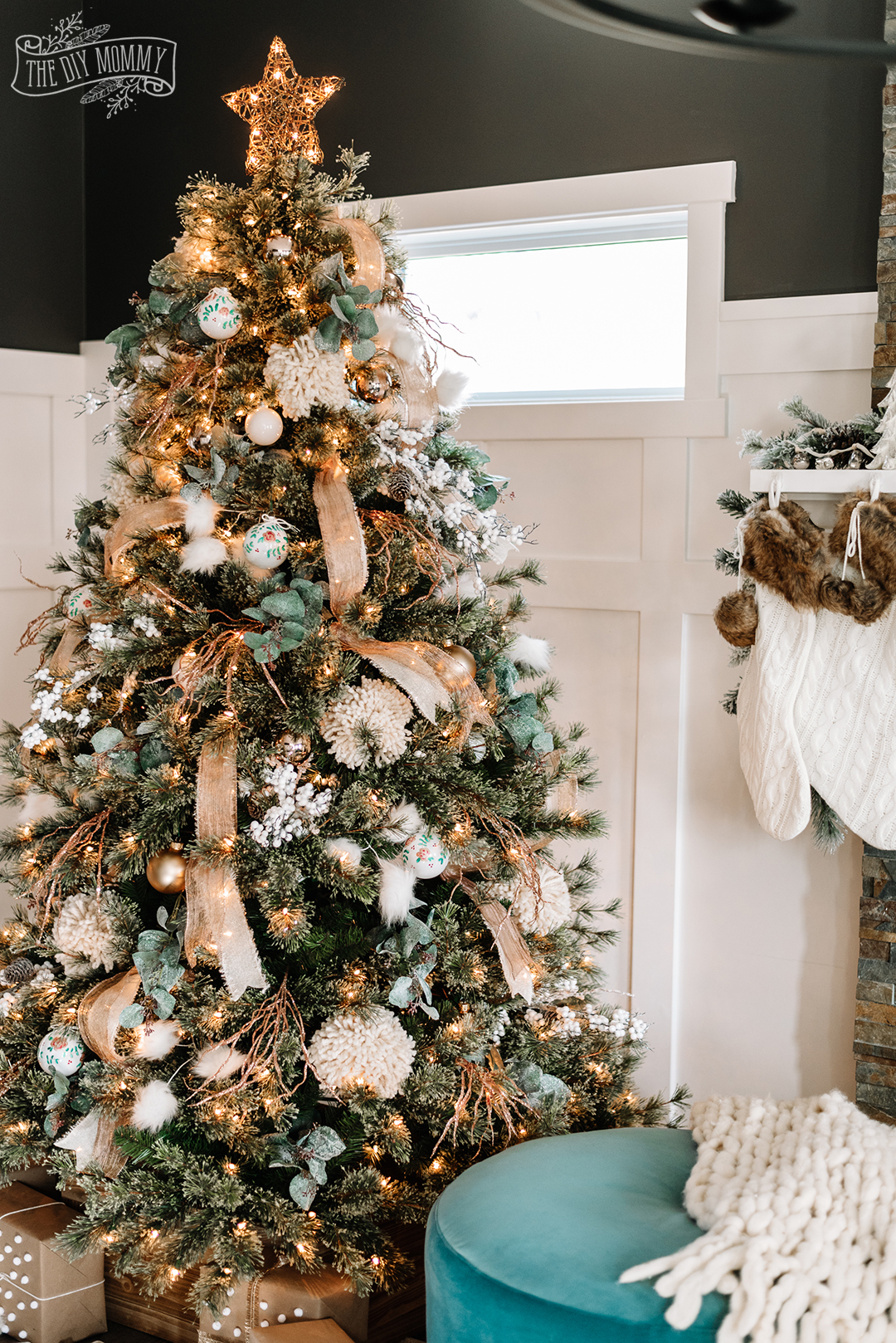 Eucalyptus and Gold Ribbon Farmhouse Tree Eucalyptus and Gold Ribbon Farmhouse Tree — Farmhouse Christmas Tree