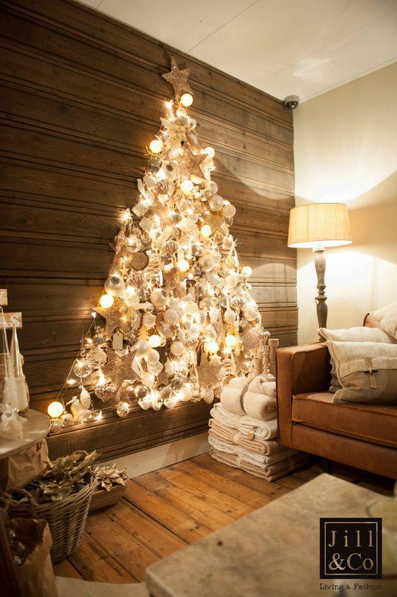 Cozy Wall-Mounted Christmas Tree with Abundant Ornaments — Alternative Christmas Trees
