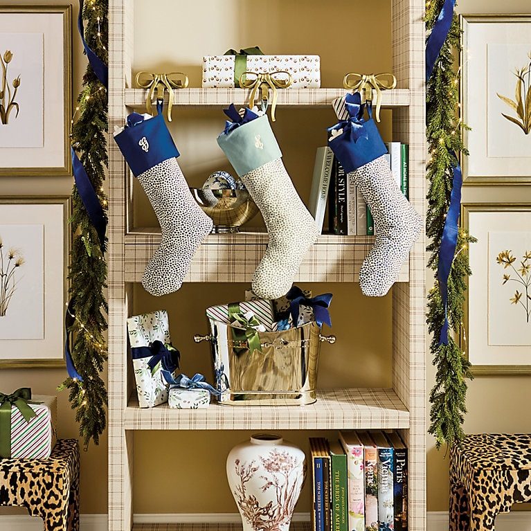 Modern Shelf Display with Polka Dot Stockings — Christmas Stockings Display