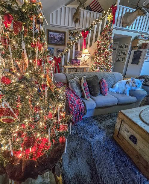 Cozy Rustic Living Room with Two Decorated Christmas Trees Cozy Rustic Living Room with Two Decorated Christmas Trees — Aesthetic Christmas Decor