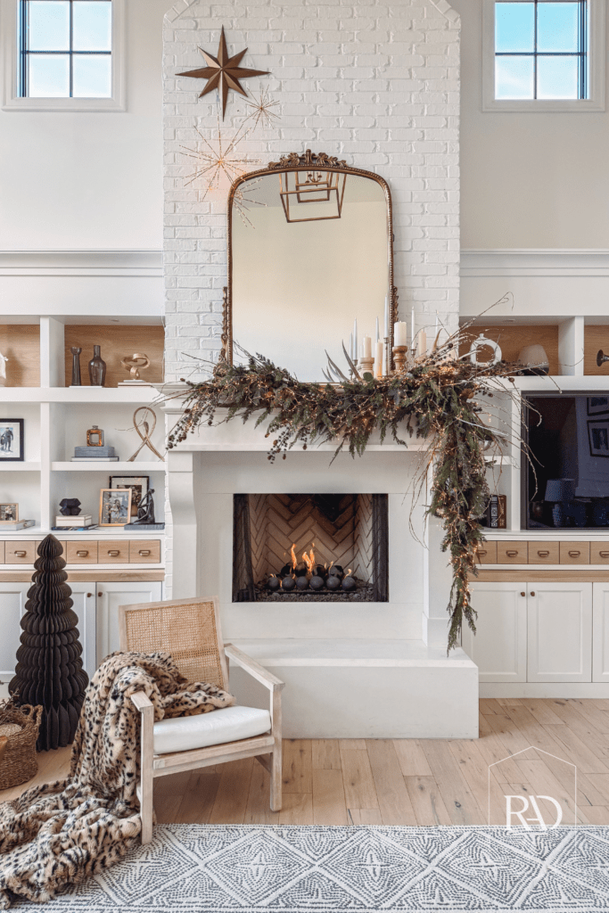 Modern Farmhouse Layered Garland and Mirror Modern Farmhouse Layered Garland and Mirror — Christmas Mantel Decor