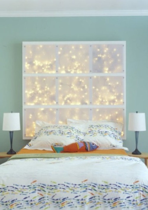 Modern Bedroom Featuring a Headboard with Integrated Fairy Lights — Christmas Fairy Lights Headboard