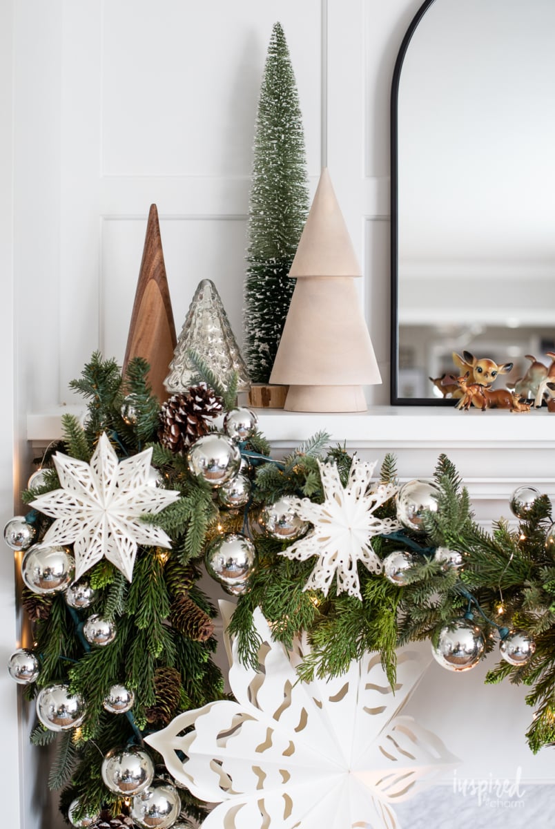 Festive Christmas Mantel Decor with Silver Ornaments and Snowflakes — Winter Wonderland Christmas Decor