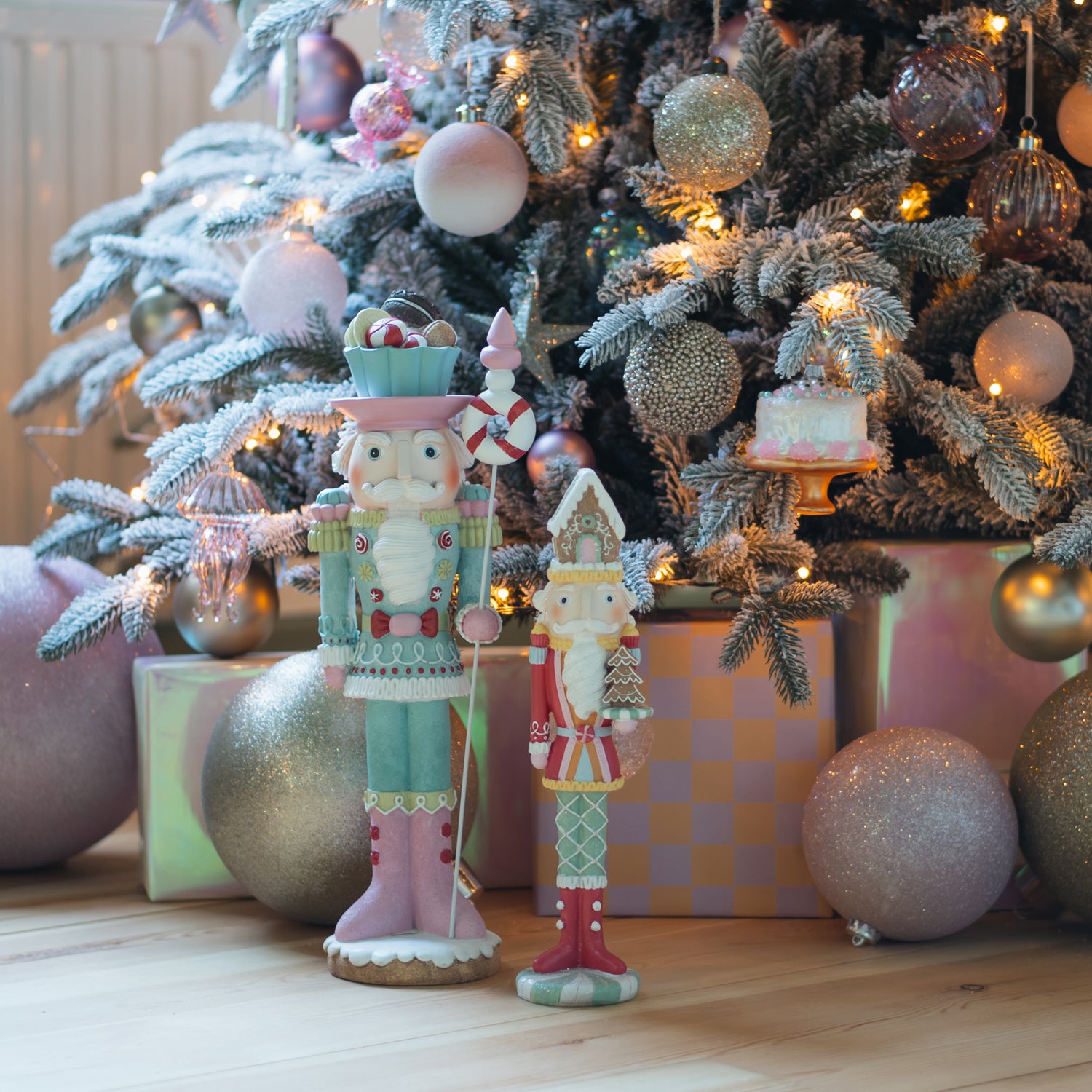 Pastel Nutcrackers in a Frosted Christmas Scene Pastel Nutcrackers in a Frosted Christmas Scene — Nutcracker Christmas Decor