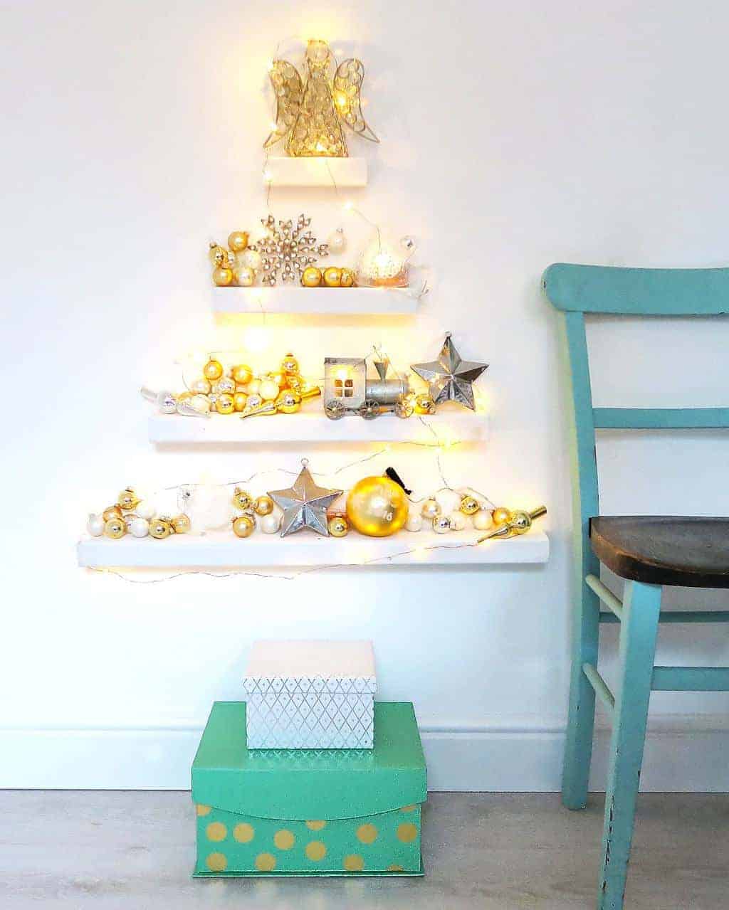 Modern White Shelf Christmas Tree with Gold Accents — Alternative Christmas Trees