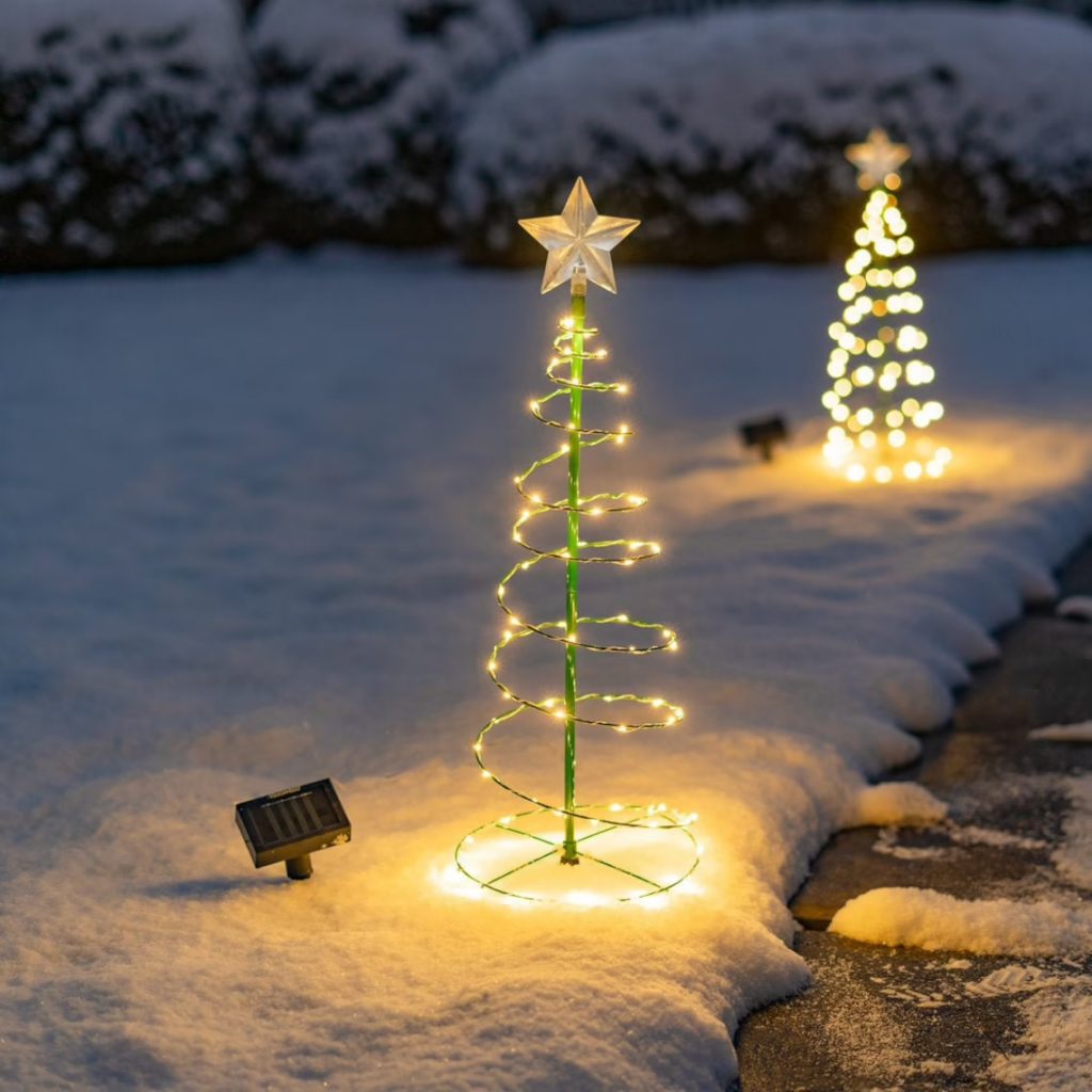Modern Yard with Spiral Light Trees — Christmas Yard Decor