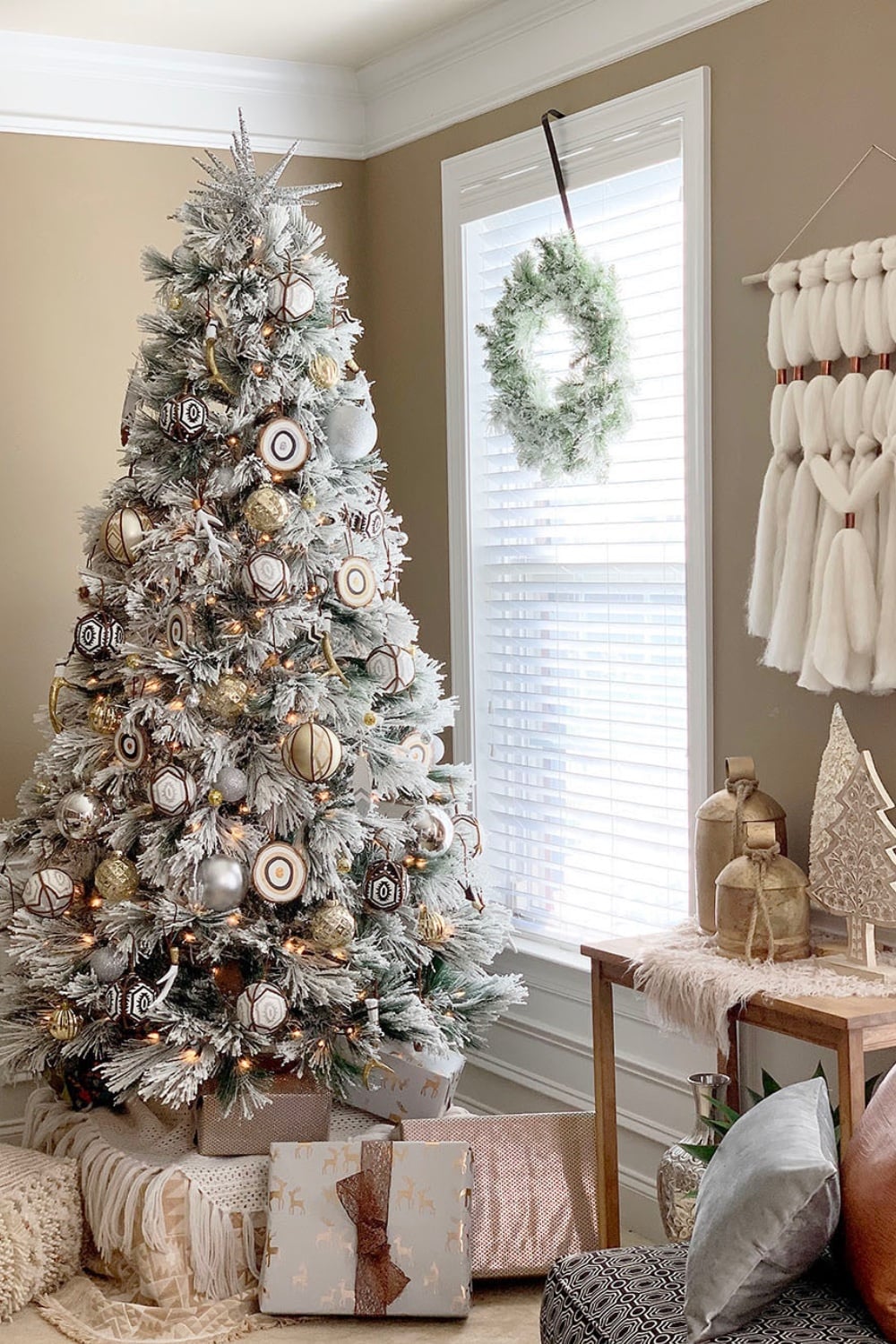 Boho Christmas Tree with Natural Wood Accents — Boho Christmas Decor