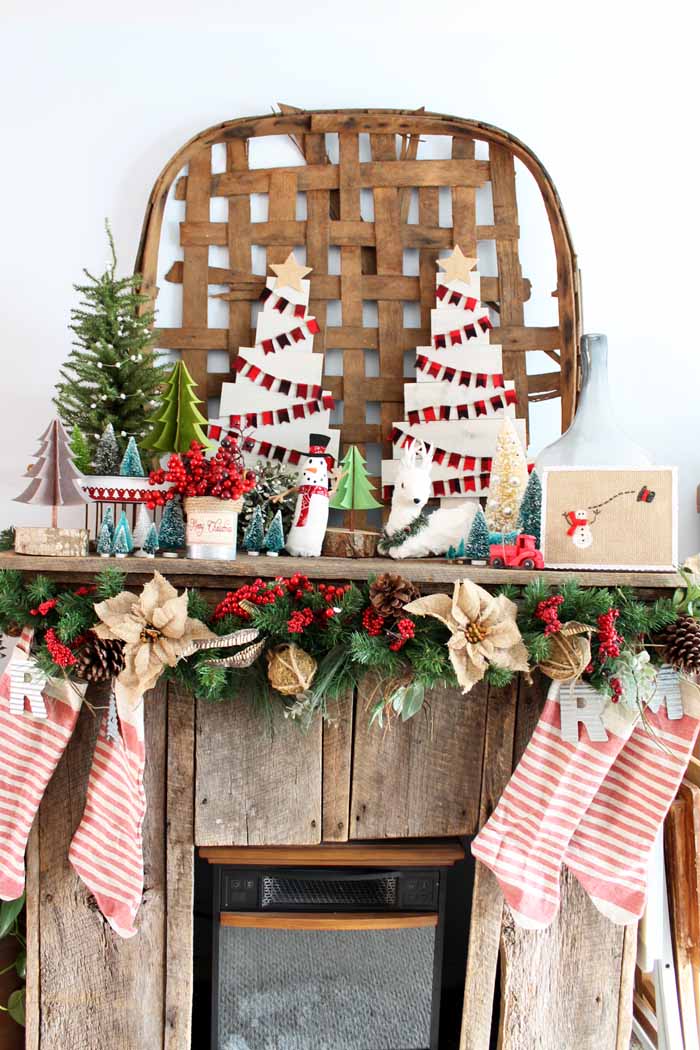 Abundant Farmhouse Mantel Decorated for Christmas — Rustic Christmas Decor