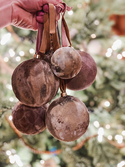 Textured Velvet Ball Ornaments in Muted Mauve and Grey Tones — Vintage Christmas Ornaments