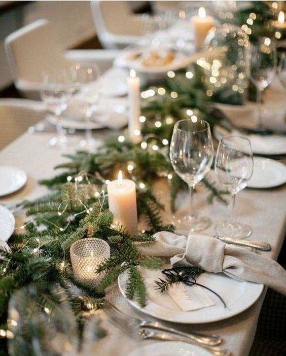 Elegant Dining Table with Fairy Light Garland — Simple Christmas Decor