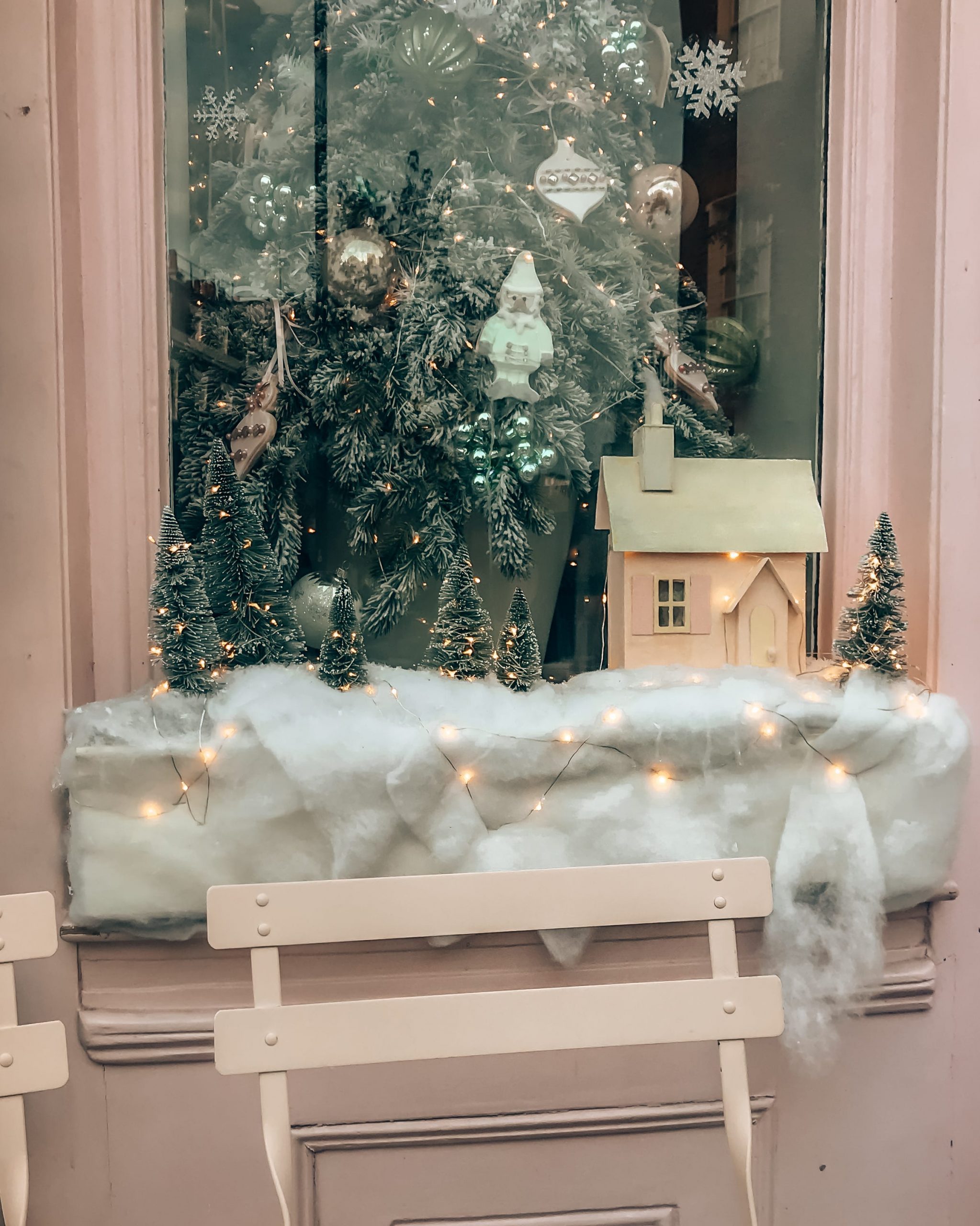 Whimsical Miniature Village Scene in a Window Display Whimsical Miniature Village Scene in a Window Display — Christmas Window Decor Outdoor