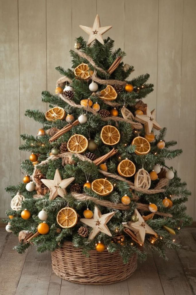 Rustic Tree with Natural Dried Fruit and Cinnamon Ornaments Rustic Tree with Natural Dried Fruit and Cinnamon Ornaments — Christmas Tree Trends 2026