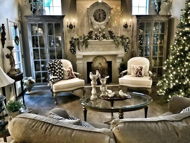 Traditional Living Room Centered Around an Ornate Fireplace Traditional Living Room Centered Around an Ornate Fireplace — Christmas Living Room Decor