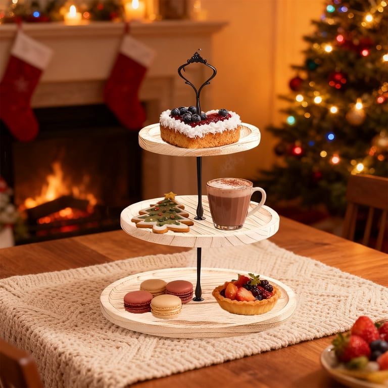Rustic Wood Dessert Stand with Gingerbread Cookie — Christmas Dessert Table