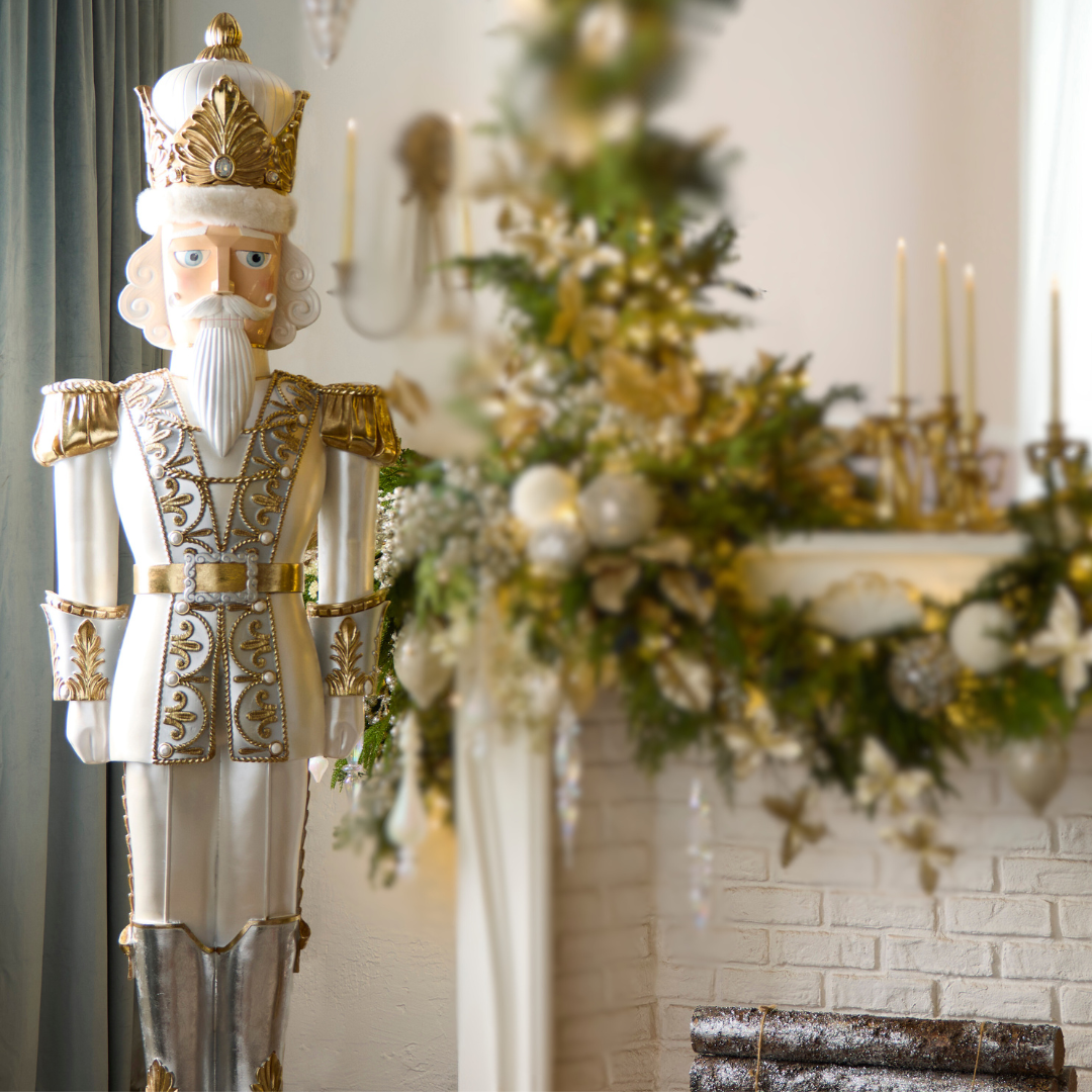 Ornate Nutcracker in a White and Gold Living Room Ornate Nutcracker in a White and Gold Living Room — Nutcracker Christmas Decor