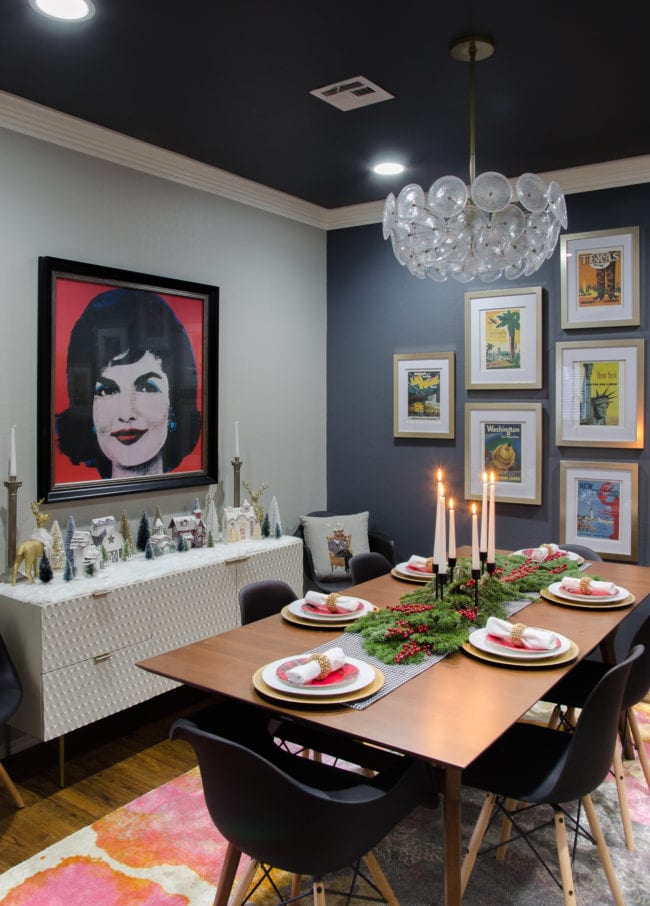 Modern Dining Room with Festive Table Setting and Christmas Village — Modern Christmas Decor