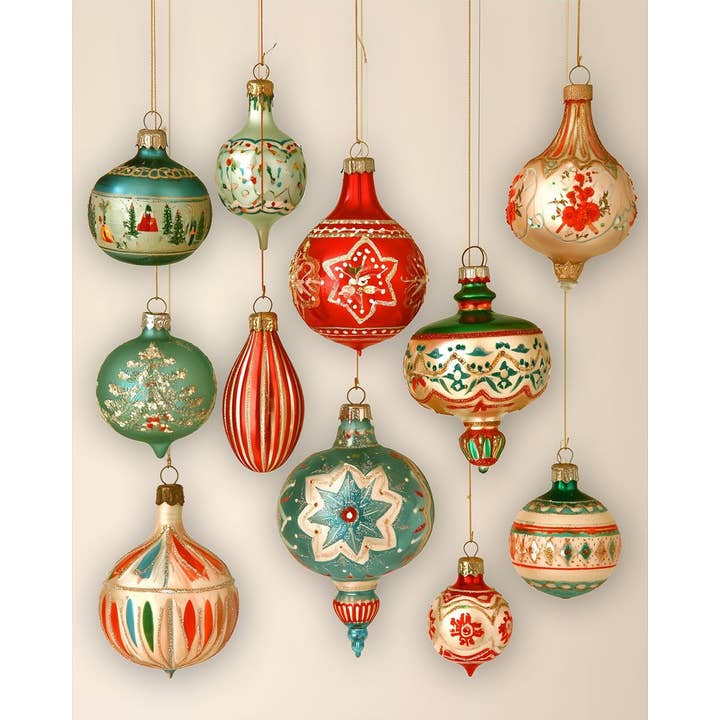 Collection of Twelve Unique Vintage Glass Ornaments — Vintage Christmas Ornaments