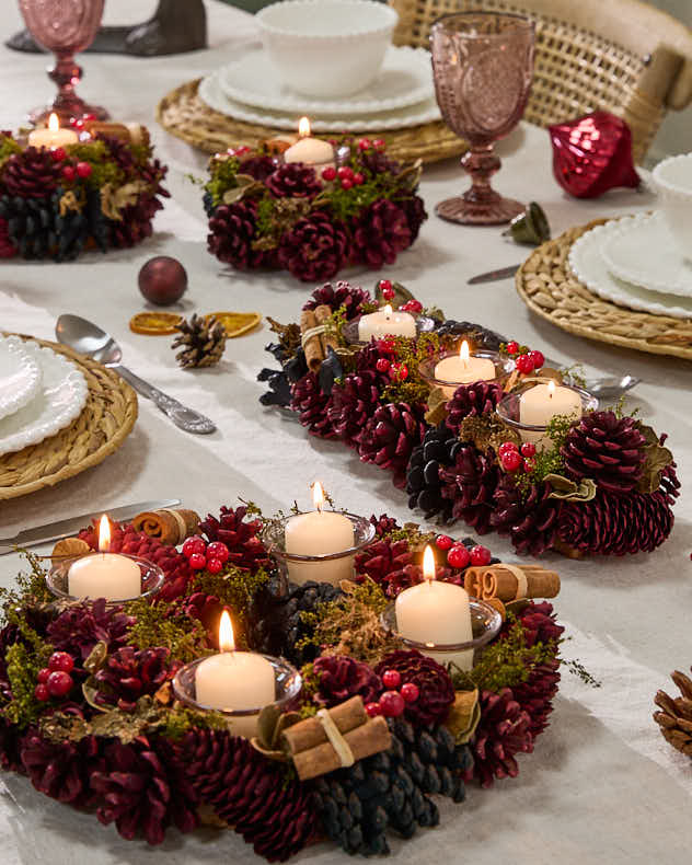 Rustic Christmas Centerpieces with Pinecones, Berries, and Candles — Christmas Candle Decor