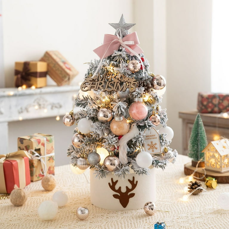 Festive Tabletop Small Tree with Pink and Gold Baubles — Small Christmas Tree Decor