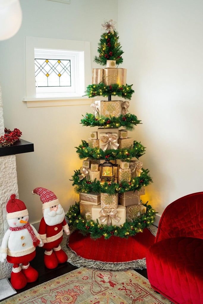 Stacked Gold Gift Box Christmas Tree — Alternative Christmas Trees