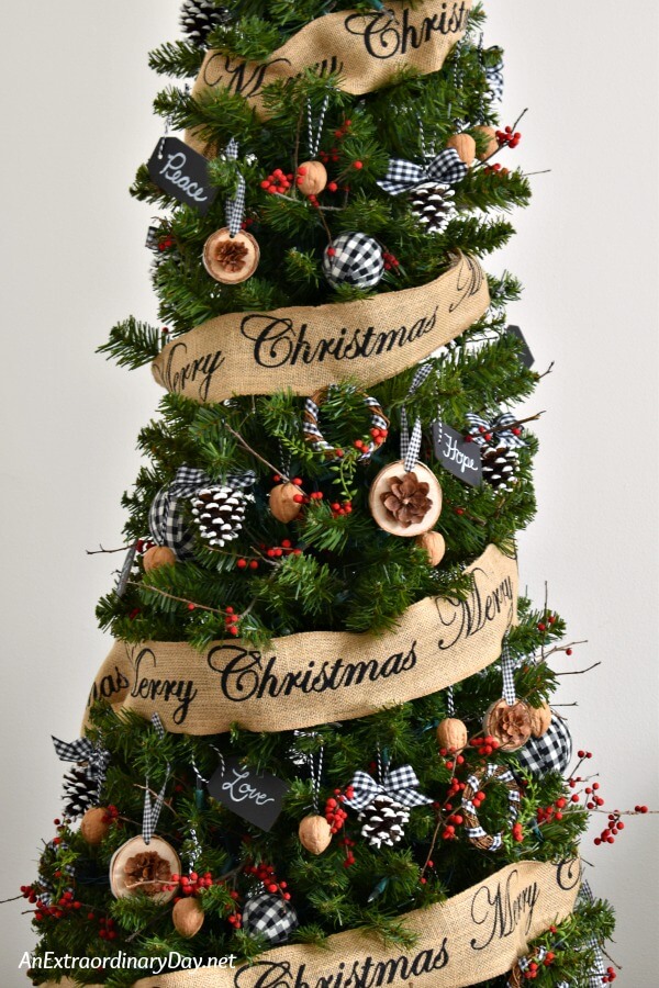 Burlap Ribbon with 'Peace' and 'Love' Tags Burlap Ribbon with 'Peace' and 'Love' Tags — Farmhouse Christmas Tree