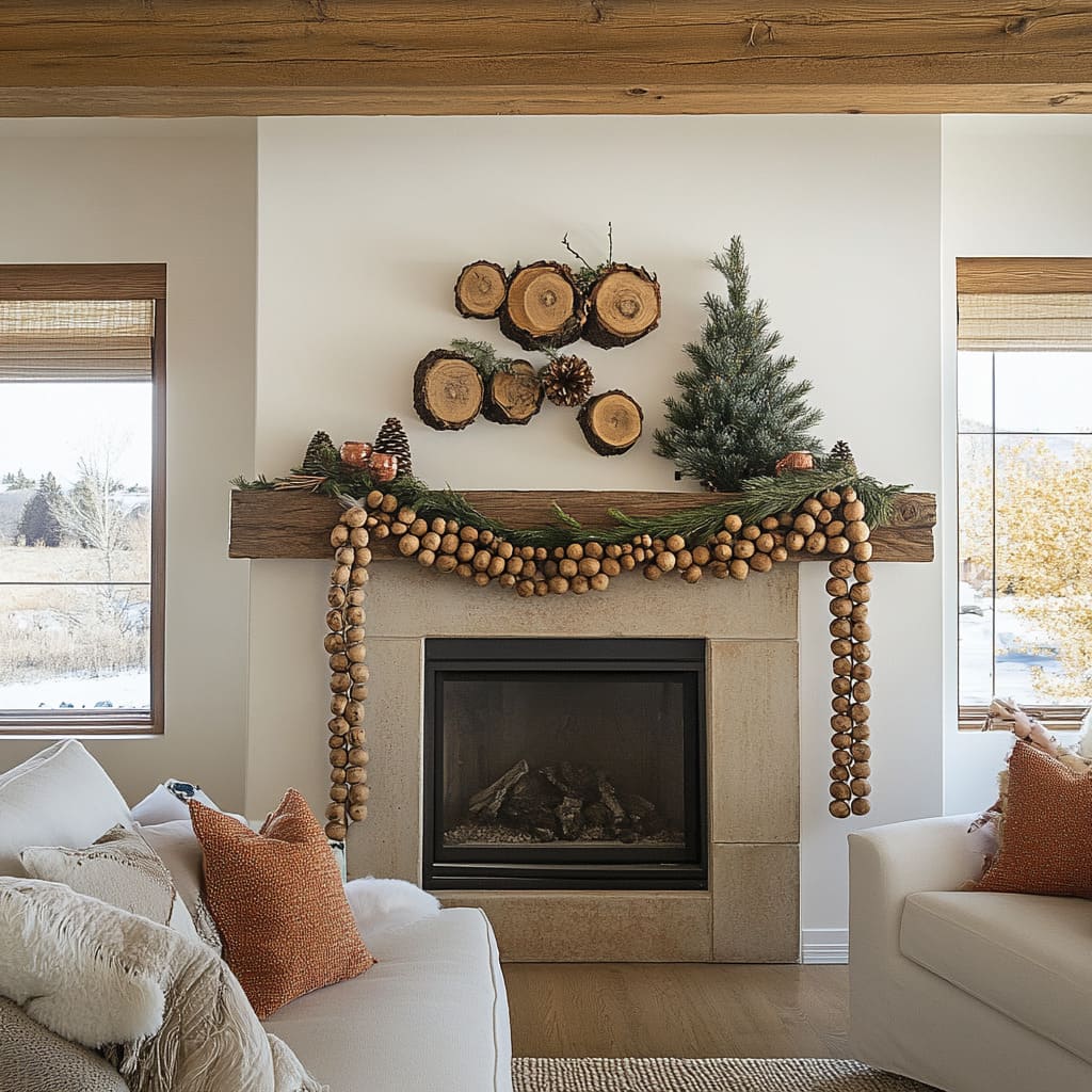 Modern Rustic Stone Fireplace Mantel — Simple Christmas Decor