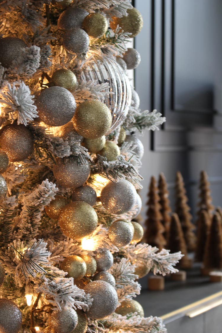 Glamorous Glitter Ornaments on a Flocked Christmas Tree — Elegant Christmas Decor